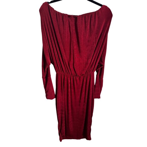 Fashion Nova Red Off-The-Shoulder Draped Dress X-Large Sexy Stretch Club party - Picture 5 of 9